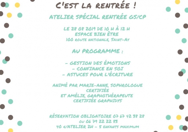 Ateliers - conférences aout et septembre 2019 à Saint Ay